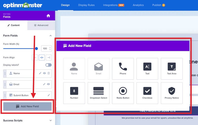 Add extra fields to your OptinMonster optin form.