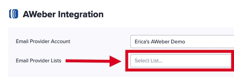 Select a List to add leads to in AWeber.
