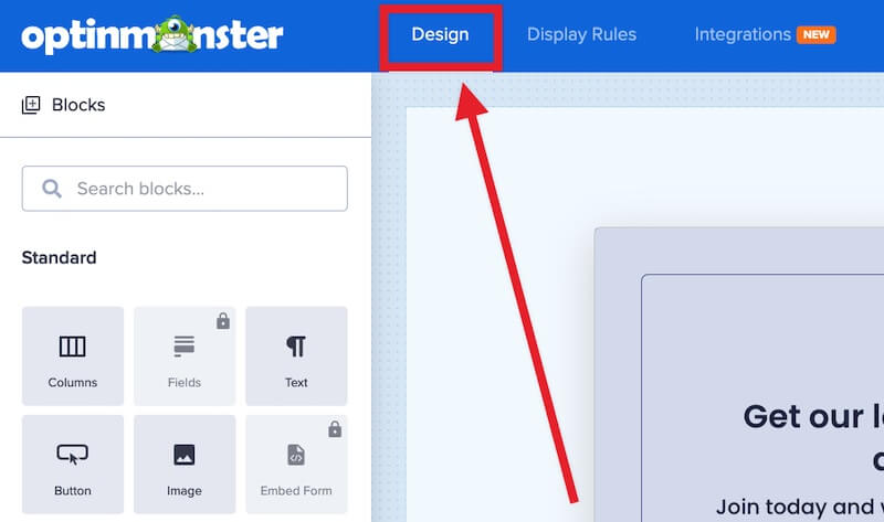 Navigate to the Design view of the campaign builder.