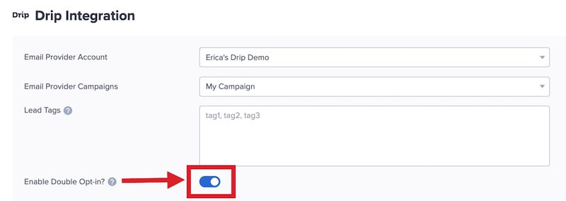 Disable double opt-in for Drip in OptinMonster.