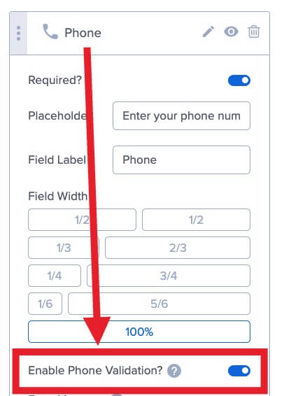 Enable phone field validation in OptinMonster.