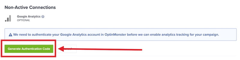 Authenticate Google Analytics with OptinMonster.