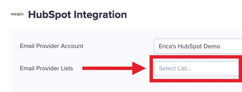 Choose a list to add leads to in HubSpot.