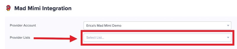 Select a List in Mad Mimi to add leads to.