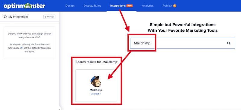 Mailchimp integration in OptinMonster.