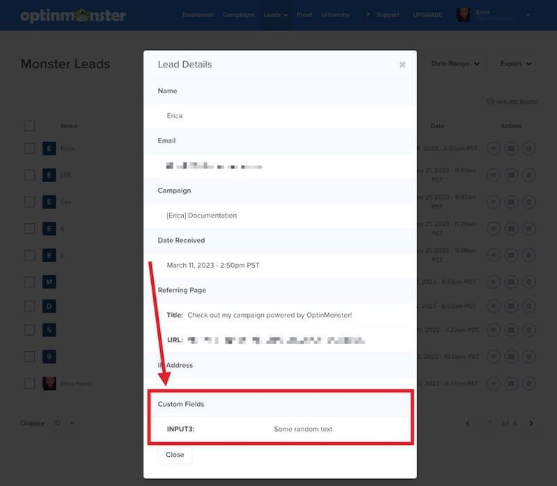 View custom field data for a Monster Lead contact.