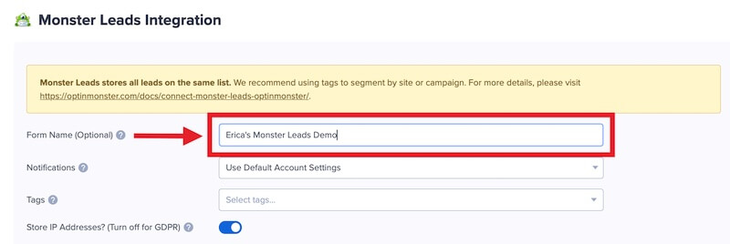 Give your Monster Leads integration a name.