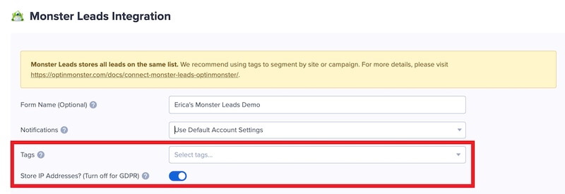 Configure optional Monster Leads settings.