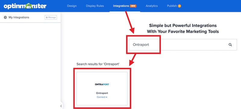 Select Ontraport to integrate with OptinMonster.