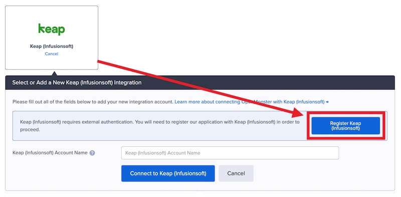 Register Keap with OptinMonster.