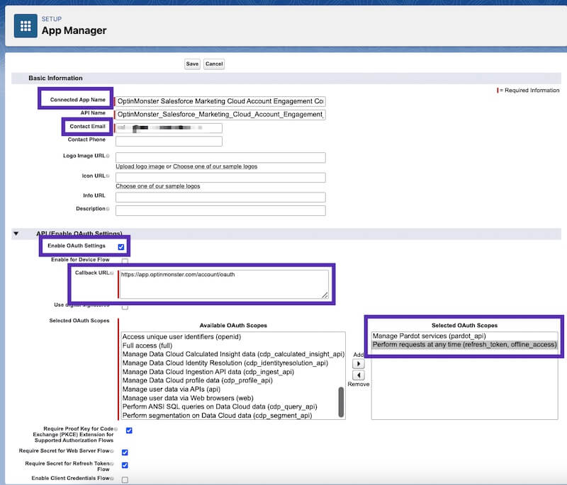 How to configure the Salesforce Connected App for OptinMonster.