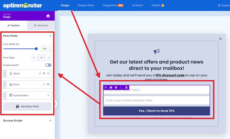 Select the Fields block in your campaign to begin editing it.