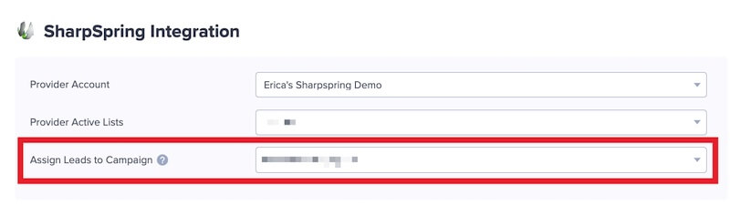 Sharpspring Campaign assignment in OptinMonster.