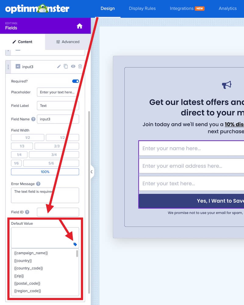 Set a Default Value for your optin fields.