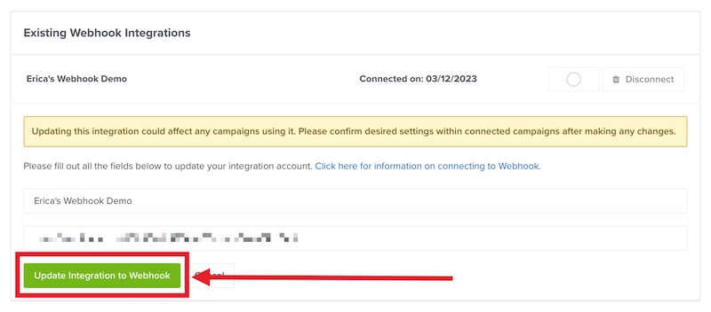 Update the Webhook integration changes.