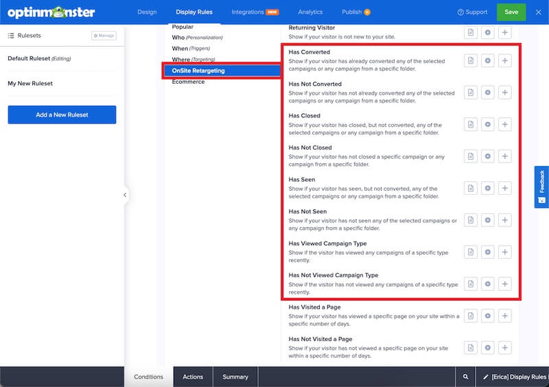 MonsterChains options in OptinMonster.