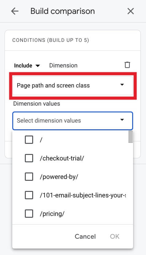 Filter by page in Google Analytics.