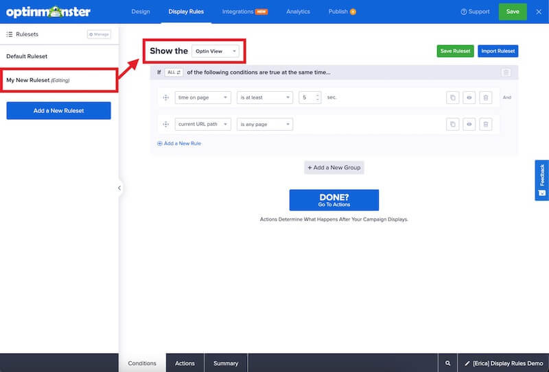 Set the campaign view in the Ruleset.