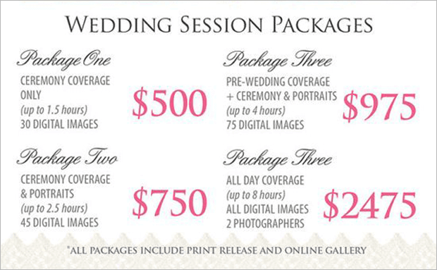 list of wedding session package upsells