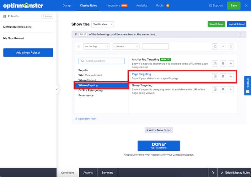 URL Path targeting with OptinMonster.