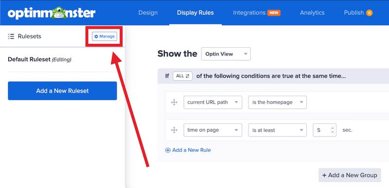 Manage Rulesets in OptinMonster